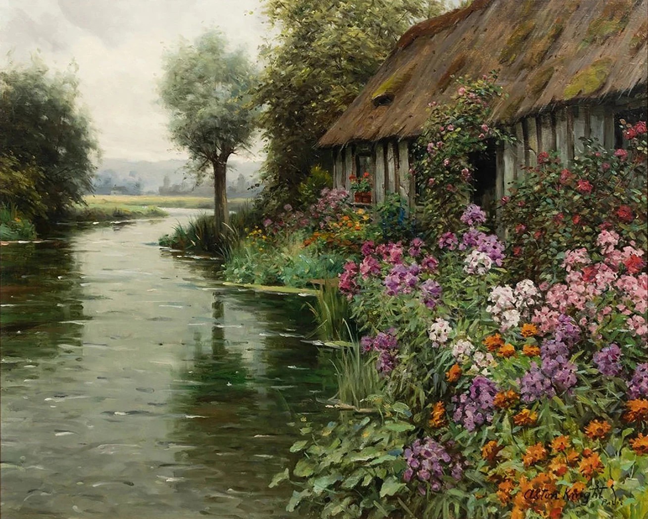 Cottage Along River Louis Aston Knight Oil Paintings